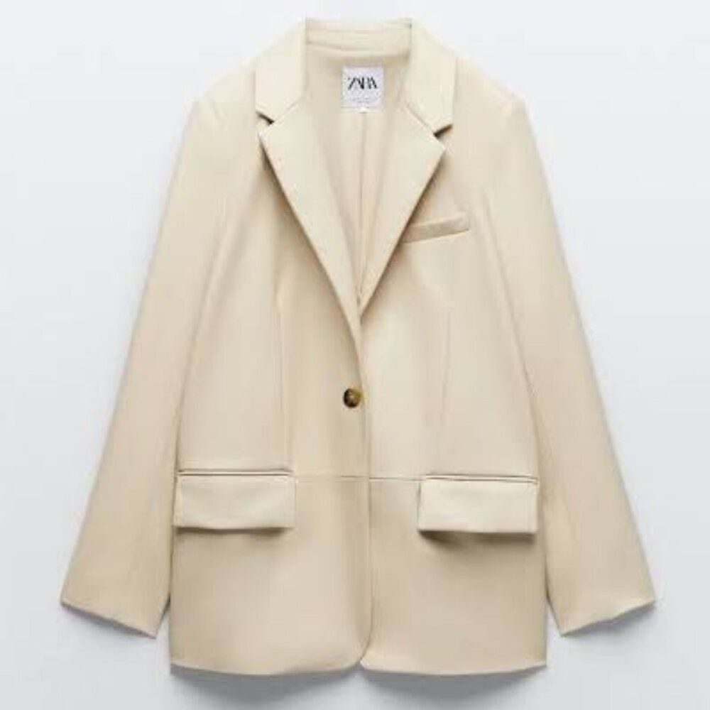 Zara Cream Single-Button Blazer